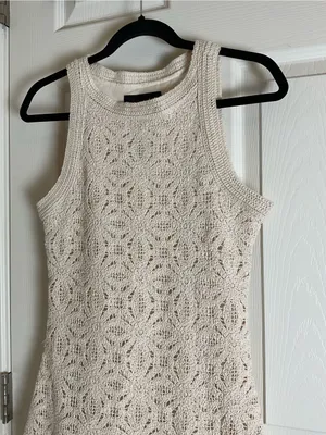 Zara Cream Crochet Knit Fringe Hem Mini Dress Size Small S NWT thumbnail 4