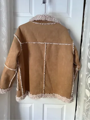 Allured vintage-inspired faux suede shearling aviator coat women sz M/L p2p 22” thumbnail 6