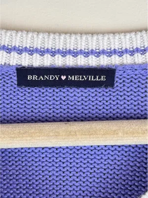 Brandy Melville Nikki Periwinkle Blue White Varsity V Neck Sweater One Size thumbnail 3