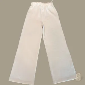 Cream Ribbed Wide-Leg Lounge Pants XS | High-Rise Drawstring Waist thumbnail 4