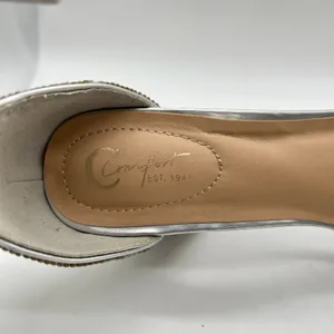Womens Sandals 8W Wide Silver Rhinestones Open Toe Block‎ Heel C Comfort Brand thumbnail 10