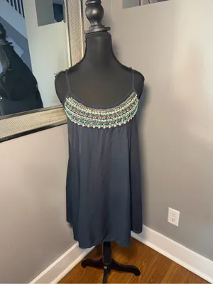 American Eagle black slip dress boho style beaded scoop neckline medium thumbnail 2