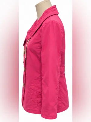 J.Crew Bright Pink Lightweight Trench Jacket Coat Size 4 Button Front thumbnail 2