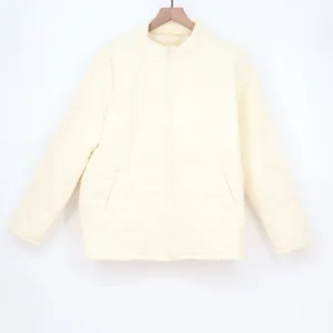 Cream Quilted Zip Up Mock Neck Jacket Womens Large Ivory Puffer Elastic Hem thumbnail 2