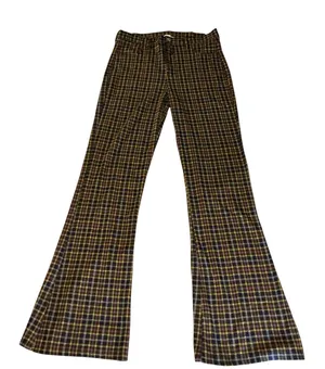 American Eagle Outfitters Women's Plaid Flared Dress Pants Brown Yellow Purple thumbnail 1