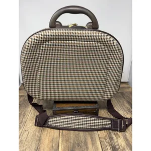 Gabbiano Houndstooth Travel Vanity Case Brown Tan Beauty Makeup Bag Mirror thumbnail 6