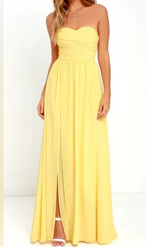 Moonlight Serenade Yellow Strapless slit Maxi Dress S formal bridesmaid party thumbnail 1