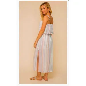 Hem & Thread Women's Striped Tube Dress‎ Tiered Midi Sleeveless Pink Blue Small thumbnail 2
