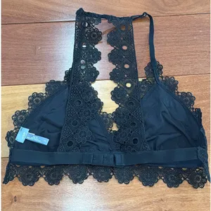 Aerie‎ Bralette Womens Black Crochet Lace Halter Racerback S thumbnail 3