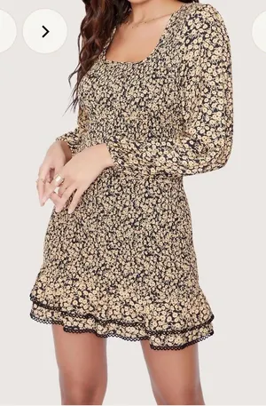 Lost + Wander Pick Me Print Dress Mini fully smocked bodice long puff sleeve L thumbnail 1