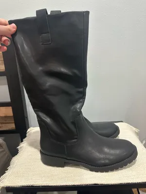 Black mid rise leather boots Size 10 thumbnail 1