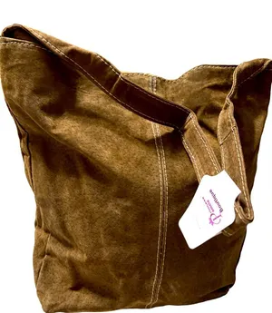 🔵Faux Suede look hobo bag. Snap closure. Faux leather bottom- Brown thumbnail 1