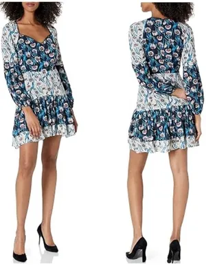 ELLIATT Emilia Long Sleeve Floral Sweetheart Neckline Mini‎ Dress Size Small thumbnail 2