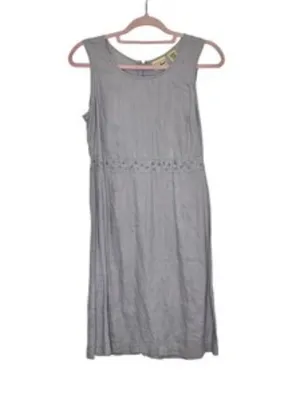 Vintage L.L. Bean 100% Linen Midi Shift Dress Mauve Bird Embroidered Size 6 thumbnail 2