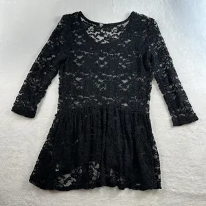 Y2K Style Sz L Top Peplum Sheer Black Lace Whimsygoth Whimsy Sexy Grunge 90s‎ thumbnail 9