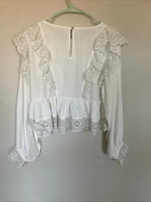 Free People Take It Easy Ruffle Lace Blouse M Boho Read thumbnail 9