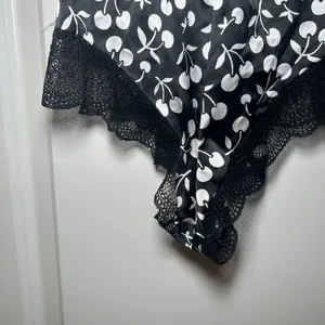 Victoria's Secret Black White Cherry Print Satin Lace Teddy Bodysuit Small thumbnail 3