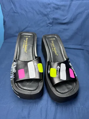 Bengzo Baldini Istanbul Hand-Painted Platform Slides Black Sandals thumbnail 2