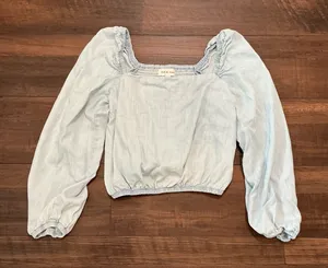 Cloth & Stone Smocked Back Puff Sleeve Top Light Blue Tencel Medium Boho Cropped thumbnail 1
