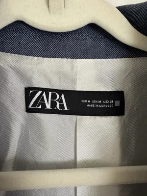 Zara Cropped Double-Breasted‎ Blazer in Blue with White Cuff Detail thumbnail 2