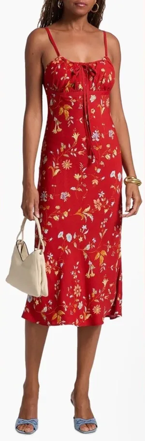 NEW Reformation Camira Crepe Midi-Dress in Borsa Floral Red Sz 2 thumbnail 1