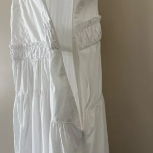 Pinch Tiered Midi Dress Cotton Poplin Sundress Pockets‎ Sleeveless White Size L thumbnail 6