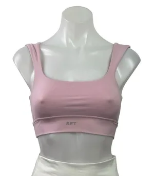 Set Active Women's Pink Square Neck Yoga Workout Athletic Sports Bra Crop Top S thumbnail 1