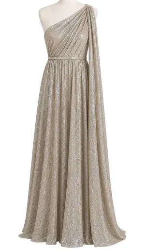 Halston Heritage Metallic One Shoulder Grecian Draped Gown Champagne Size 4 NWOT thumbnail 1