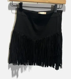 Altar'd State Fringe Mini Skirt Womens XS‎ Black Tiered Western Boho Festival thumbnail 1