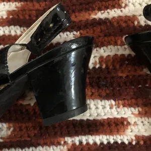 2000s Y2K Whimsygoth Black Leather Celestial Ballet Ballerina Flats Kitten Pumps Heels Preppy Schoolgirl Dark Academia Round Toe Cut outs #Coquette #Gothic #Emo Scene Alt Ofiice siren Modest Patent Glossy Size 8M thumbnail 8
