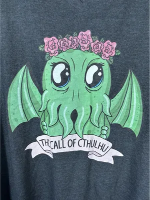 Unisex Gray V-Neck Short Sleeve “The Call of Cthulhu” Graphic Tee Sz 3 thumbnail 2