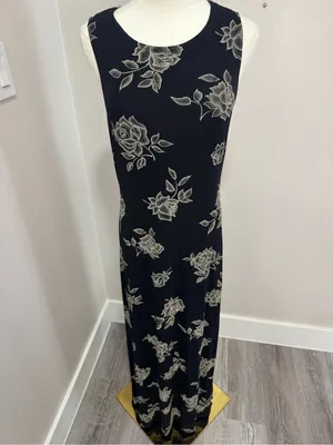 Vintage‎ JALATE black and rose gold floral maxi dress Medium thumbnail 4