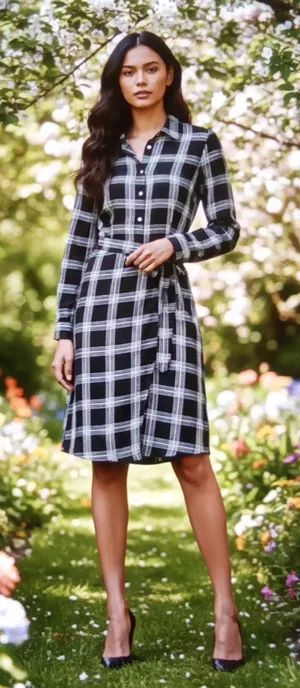 UNTUCKit Tessa Black N White Plaid Wrap Shirt Dress Viscose Office Womens 6 thumbnail 1