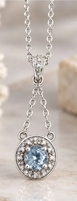 Estate Sterling Silver 925 Halo Pendant Blue Stone w/Sterling Plate Chain thumbnail 1