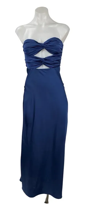 Runaway Blue Silk Satin Strapless Bandeau Bustier Cutout Maxi Dress Size XS thumbnail 1