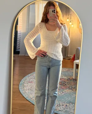River Island White Flowy Sleeve Sweater thumbnail 2