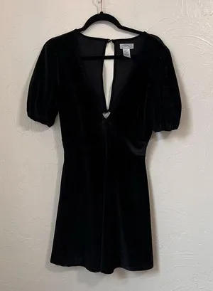 L*Space velvet metallic stripes black puff sleeve mini dress size Large thumbnail 3