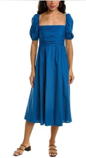 Few Moda O.P.T River Blue Puff Sleeve Midi Dress size Large L thumbnail 1