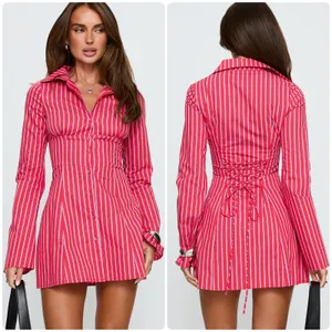 Princess Polly Womens Tawni Red Stripe Lace Up Corset Mini Shirt Dress Size 6 thumbnail 2