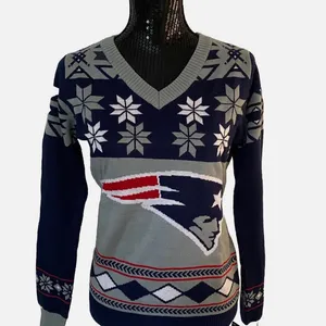 NFL V-Neck New England patriots fair isle sweater Sweater Blue and Gray small thumbnail 13