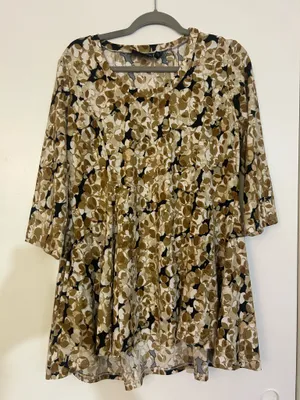 Taupe Tunic with Circle Design Brown Size L thumbnail 1