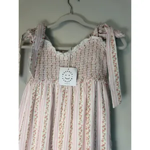 Baevely Tie-Shoulder Light Pink Floral Maxi Dress with Smocked Bodice Sz S NWT thumbnail 4