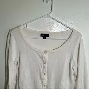 AB‎ Studio Women's Size Medium Cardigan Blouse Peplum Hem White Scoop Neck thumbnail 2