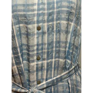 Anthropologie Blue White Plaid Button Front Tiered Midi Dress Sz S Halter Neck thumbnail 2