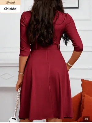ChicMe Burgundy Belted Midi Dress with Front Zip Detail thumbnail 3