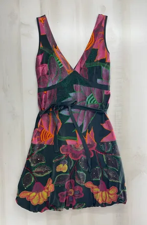 DESIGUAL floral printed funky bubble hem artsy dress embellished with sequins thumbnail 1