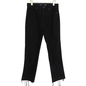 Old Navy Sky-Hi Extra High Rise Straight Leg Black Jeans Raw Hem Button Fly 6 thumbnail 3