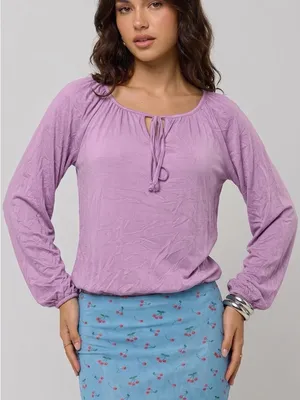 Women’s Lavender Tie-Neck Long Sleeve Tunic Top thumbnail 1