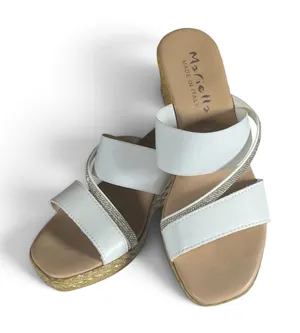 Mariella Made in Italy White Rhinestone Wedge Slide Sandals Size 8 thumbnail 1