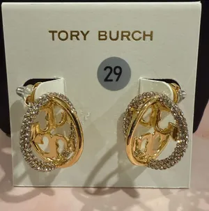 Tory Burch | Gold Plated Logo & Crystal Drop Earrings| Sm/Med thumbnail 1